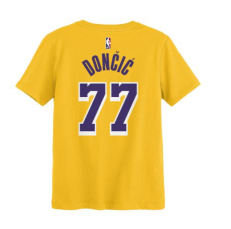 NBA Lakers Preschool Luka Doncic Gold Name & Number 77 Tee