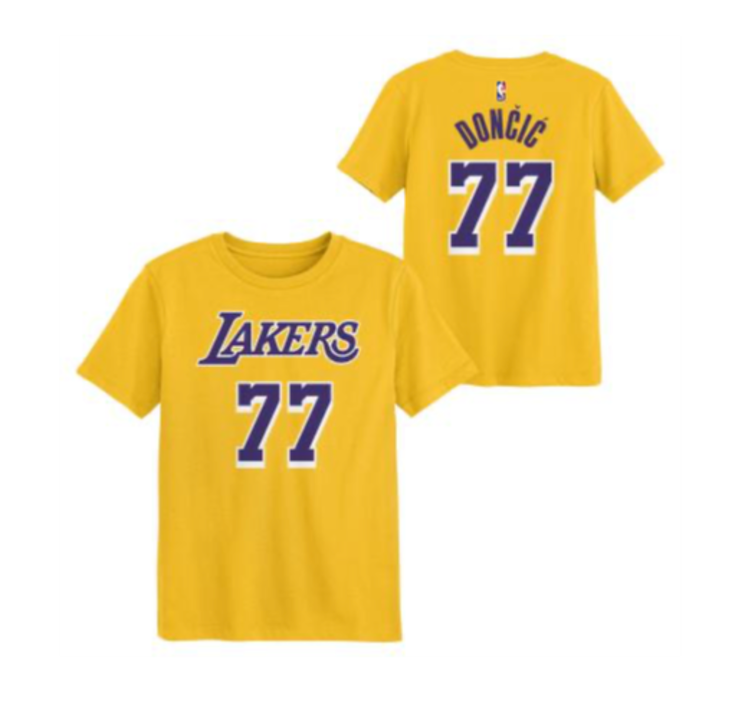 NBA Lakers Preschool Luka Doncic Gold Name & Number 77 Tee