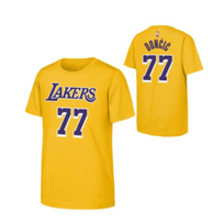 NBA Lakers Youth Luka Doncic Gold Name & Number 77 Tee