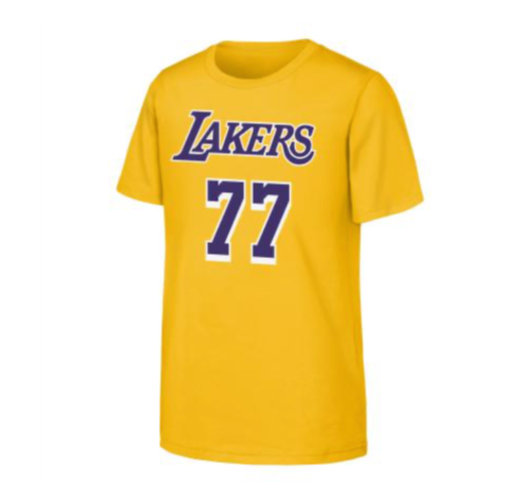 NBA Lakers Youth Luka Doncic Gold Name & Number 77 Tee