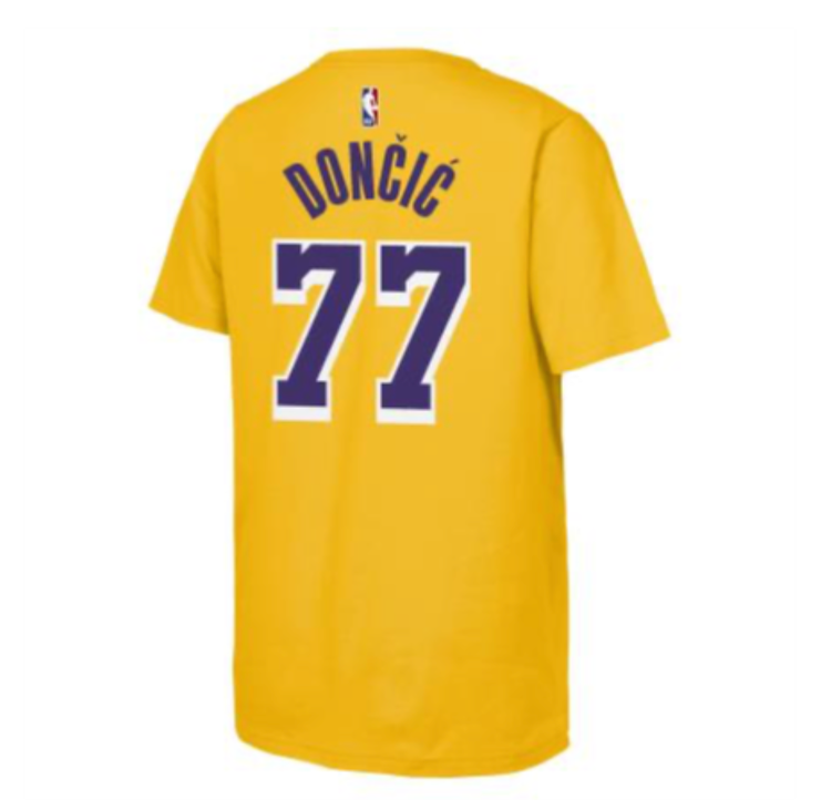NBA Lakers Youth Luka Doncic Gold Name & Number 77 Tee
