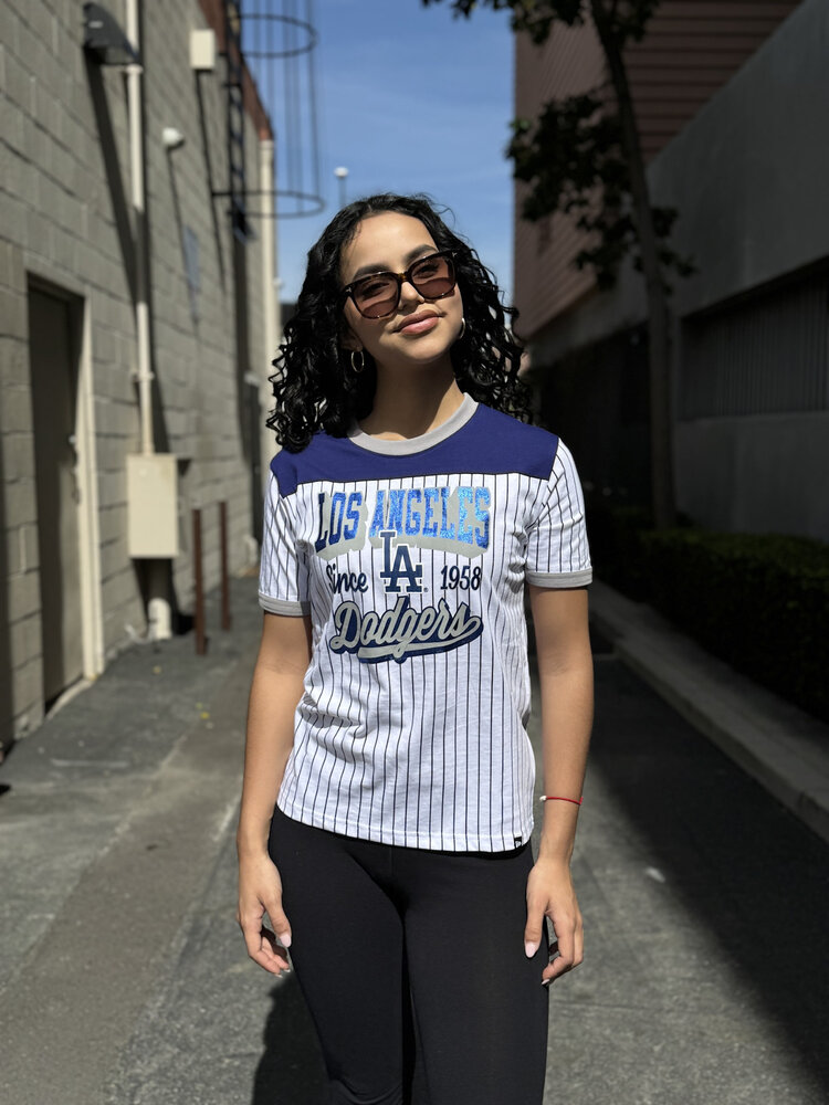 New Era LA Dodgers Women's NE Pinstripe Crew Short Sleeve Royal/White