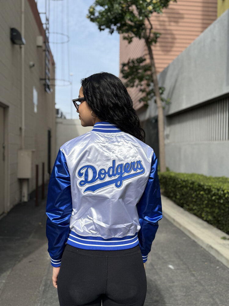 Mitchell and Ness LA Dodgers M&N Women's Crop Satin Jacket White