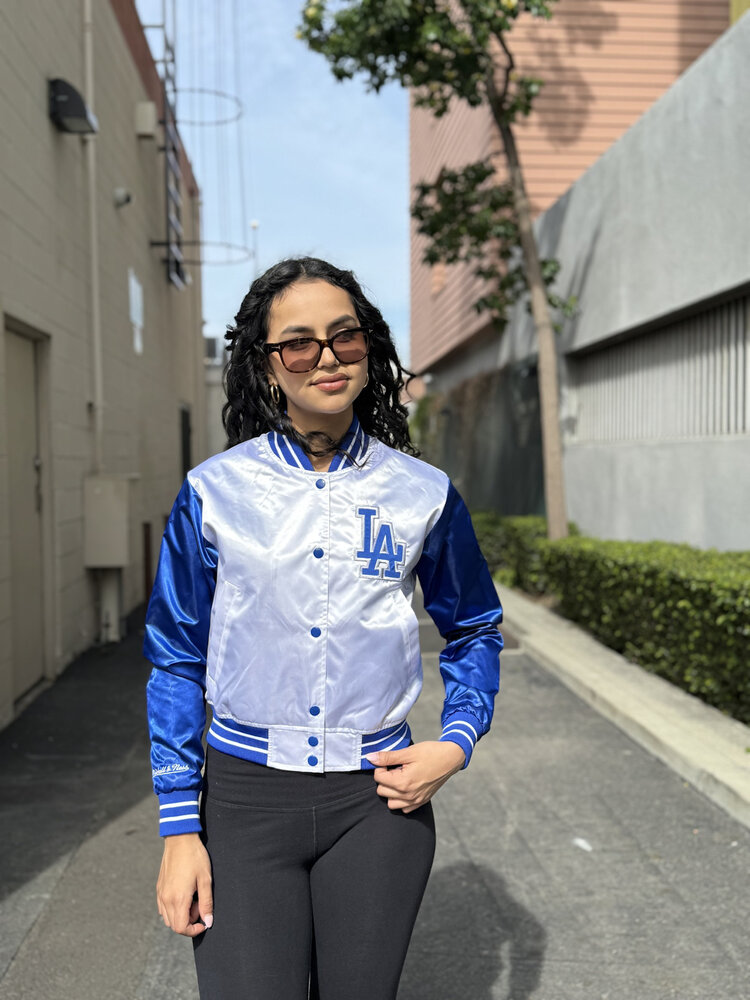 Mitchell and Ness LA Dodgers M&N Women's Crop Satin Jacket White