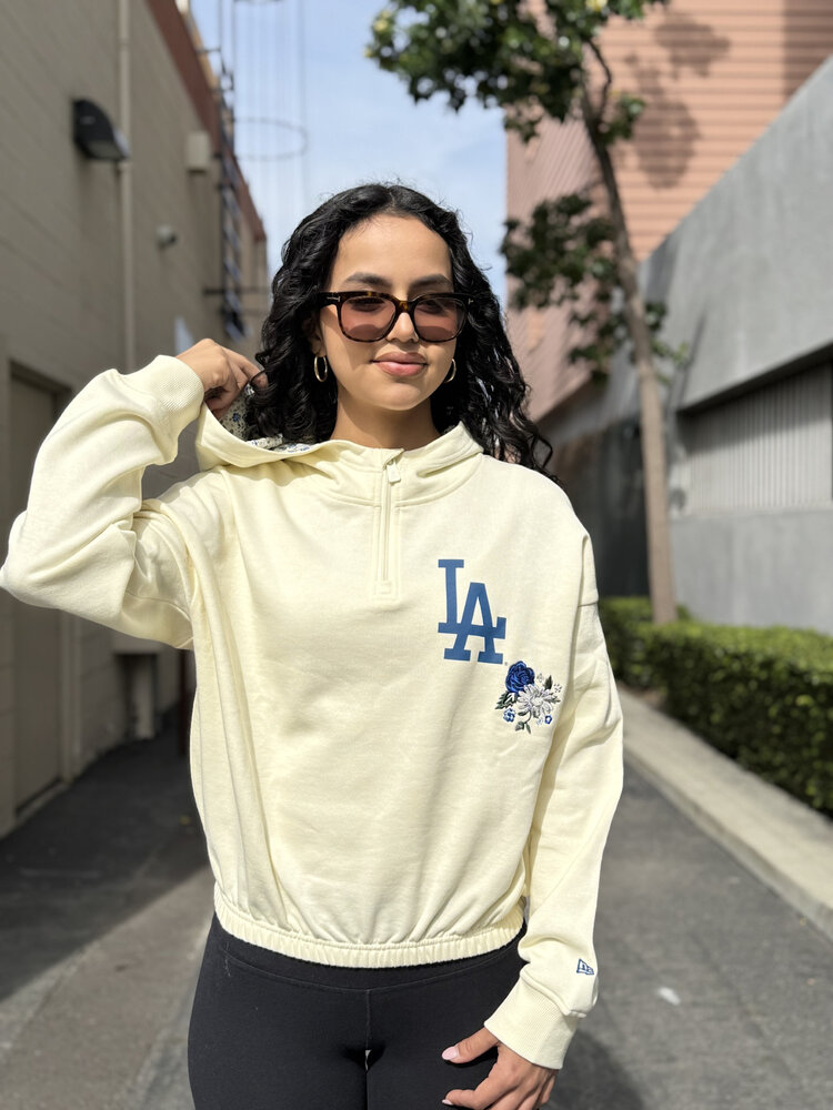 New Era LA Dodgers NE Women's Glam Cream QuarterZip Floral Hoodie