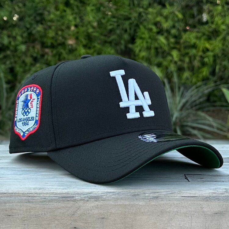 New Era LA Black White 1984 Olympics Patch Green UV 940 A-Frame