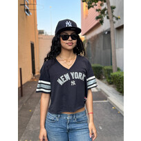 New Era NY Yankees NE Women's Throwback Wordmark Navy Crop V-Neck