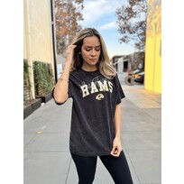 New Era Rams Women's NE Block Arch Black Mineral Wash SS Crew Tee