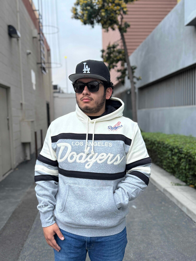 Mitchell and Ness LA Dodgers M&N Head Coach Hoodie Cream/Gray/Black