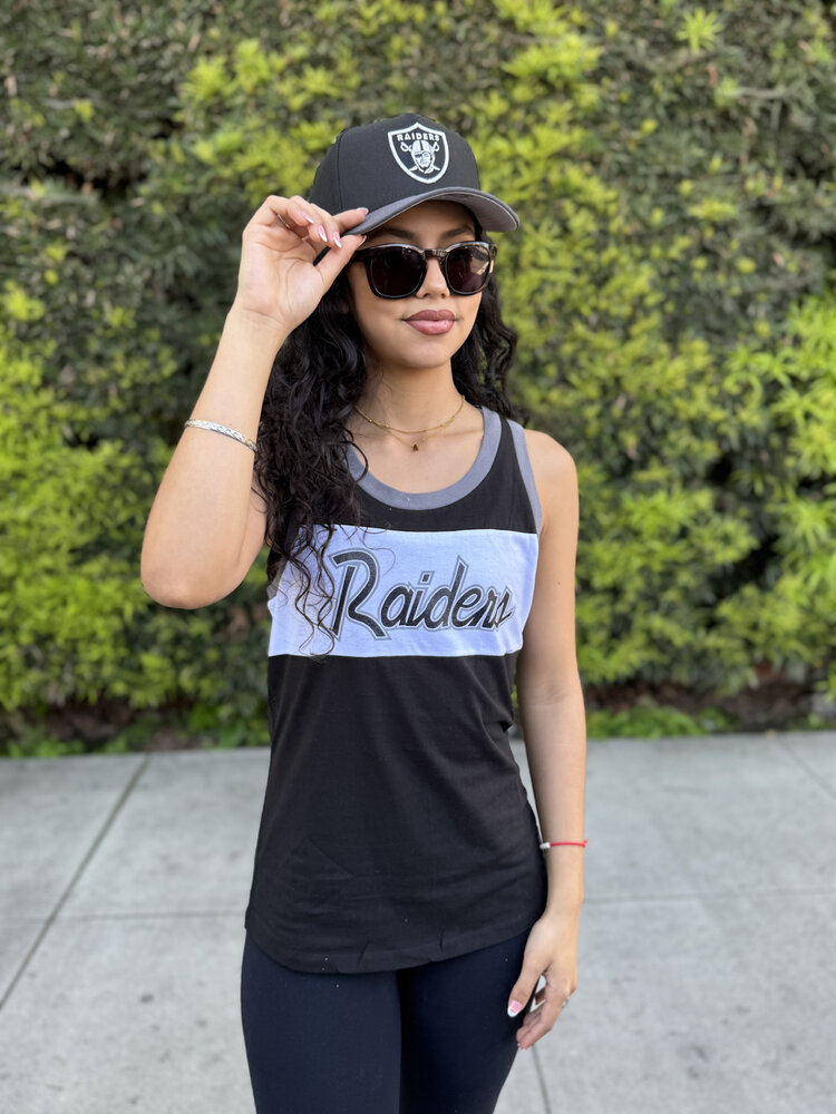 New Era Raiders Women's NE Black White Script Tank