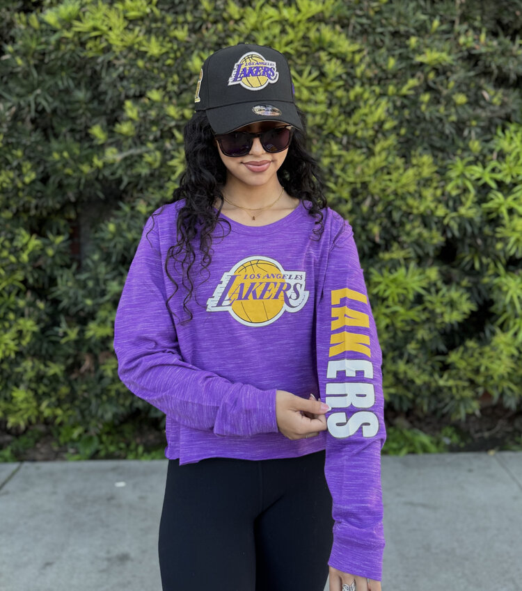 New Era LA Lakers W NE Purple Space Dye L/S Crop