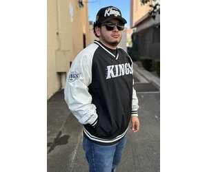 LA Kings Men's M&N Nylon V-Neck Pullover Jacket Black - The Locker