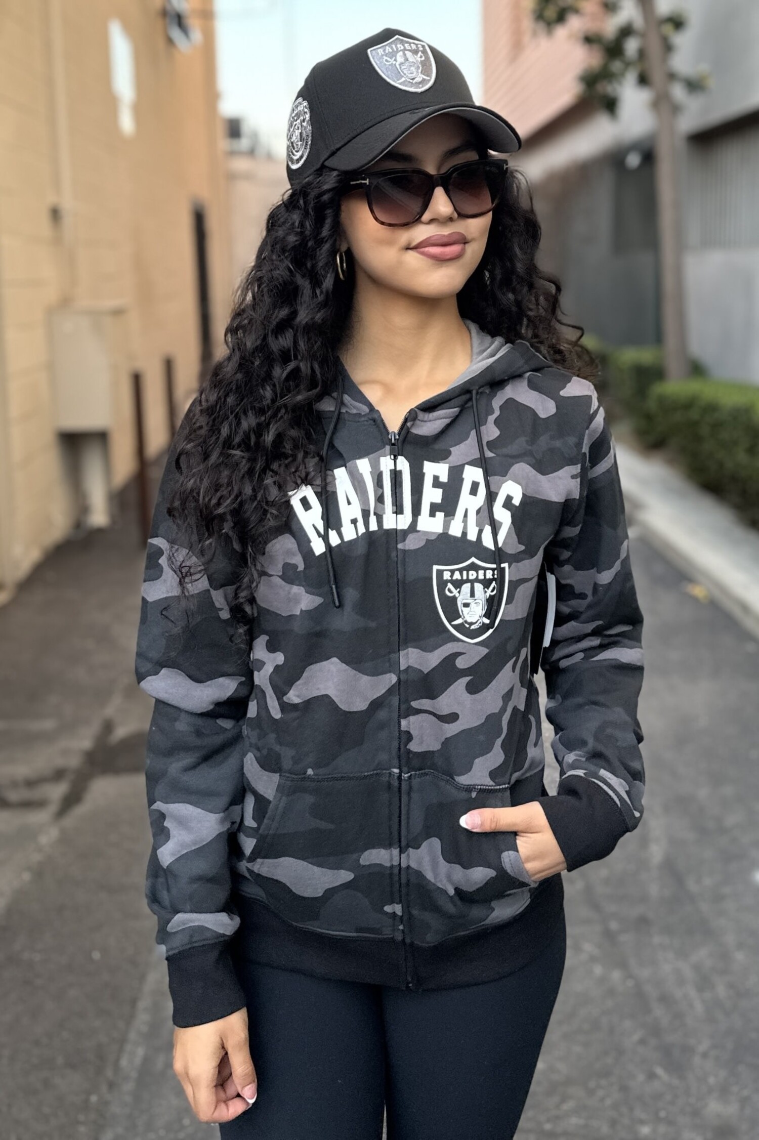 Raiders W NE Black Camo F/Z Hood - The Locker Room of Downey