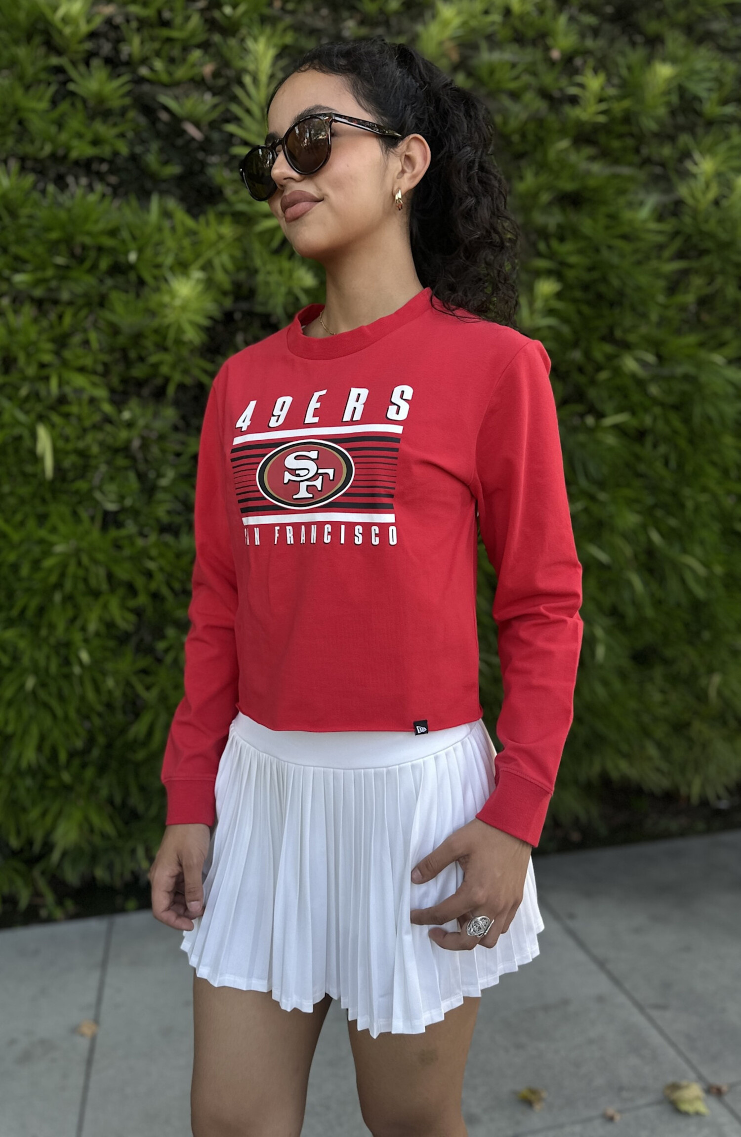 49ers Women's NE Block+Logo Red L/S Crop - The Locker Room of Downey