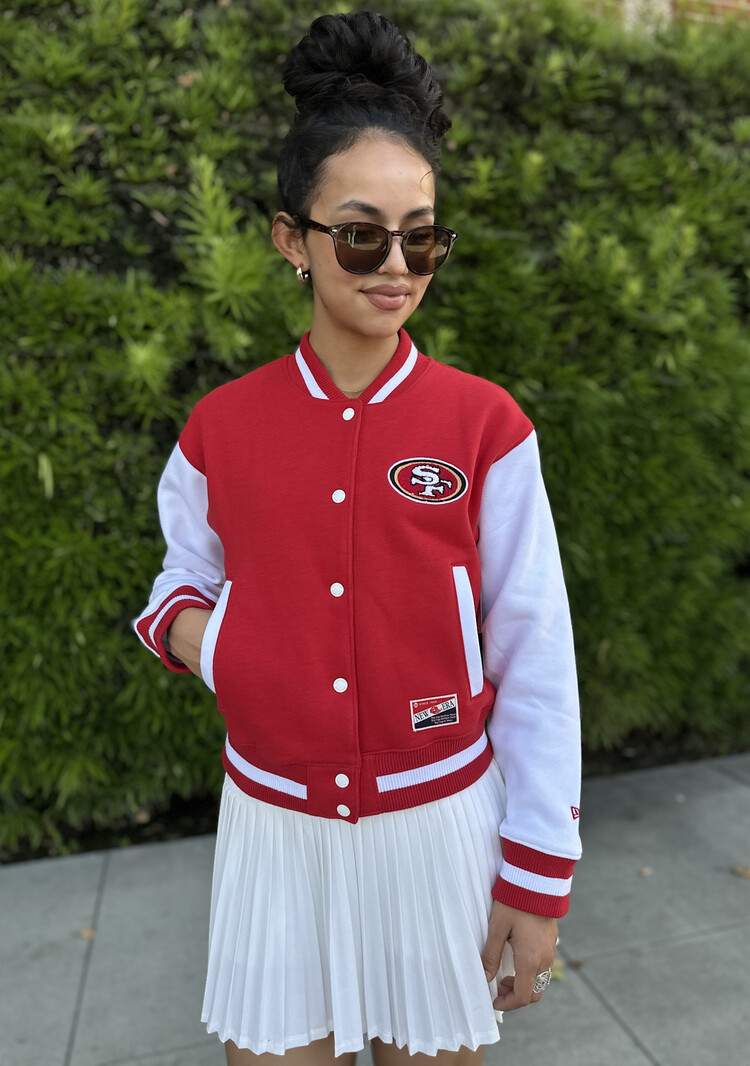 New Era 49ers Women's NE Varsity Cotton Button Snap Jacket Red/White