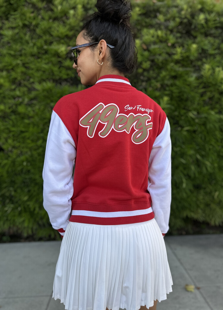 New Era 49ers Women's NE Varsity Cotton Button Snap Jacket Red/White