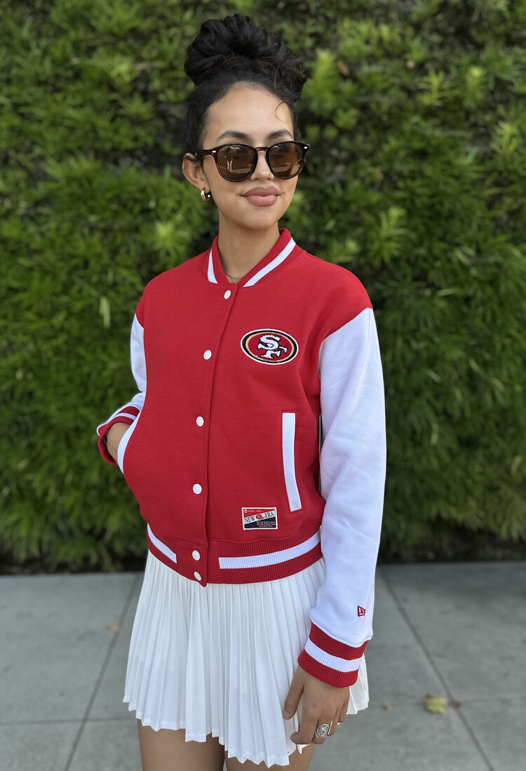 New Era 49ers Women's NE Varsity Cotton Button Snap Jacket Red/White