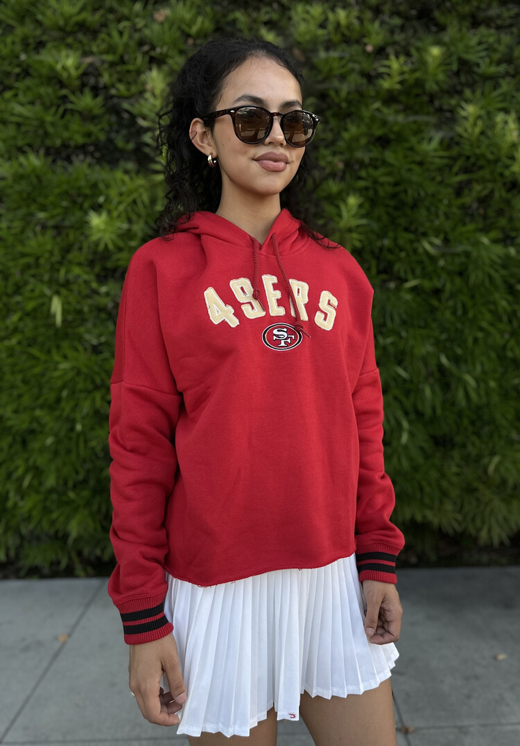 New Era 49ers Women's NE Block Arch Red Crop Hoodie