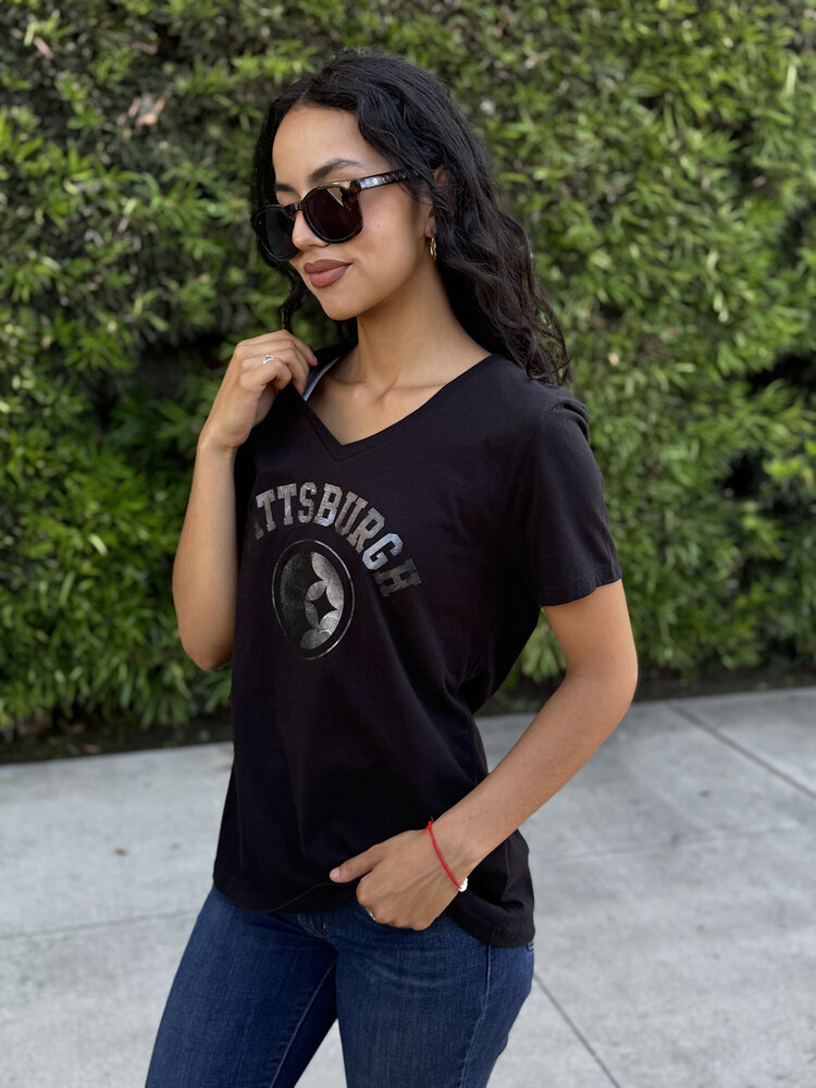 Majestic Steelers W Tonal Shine V-Neck