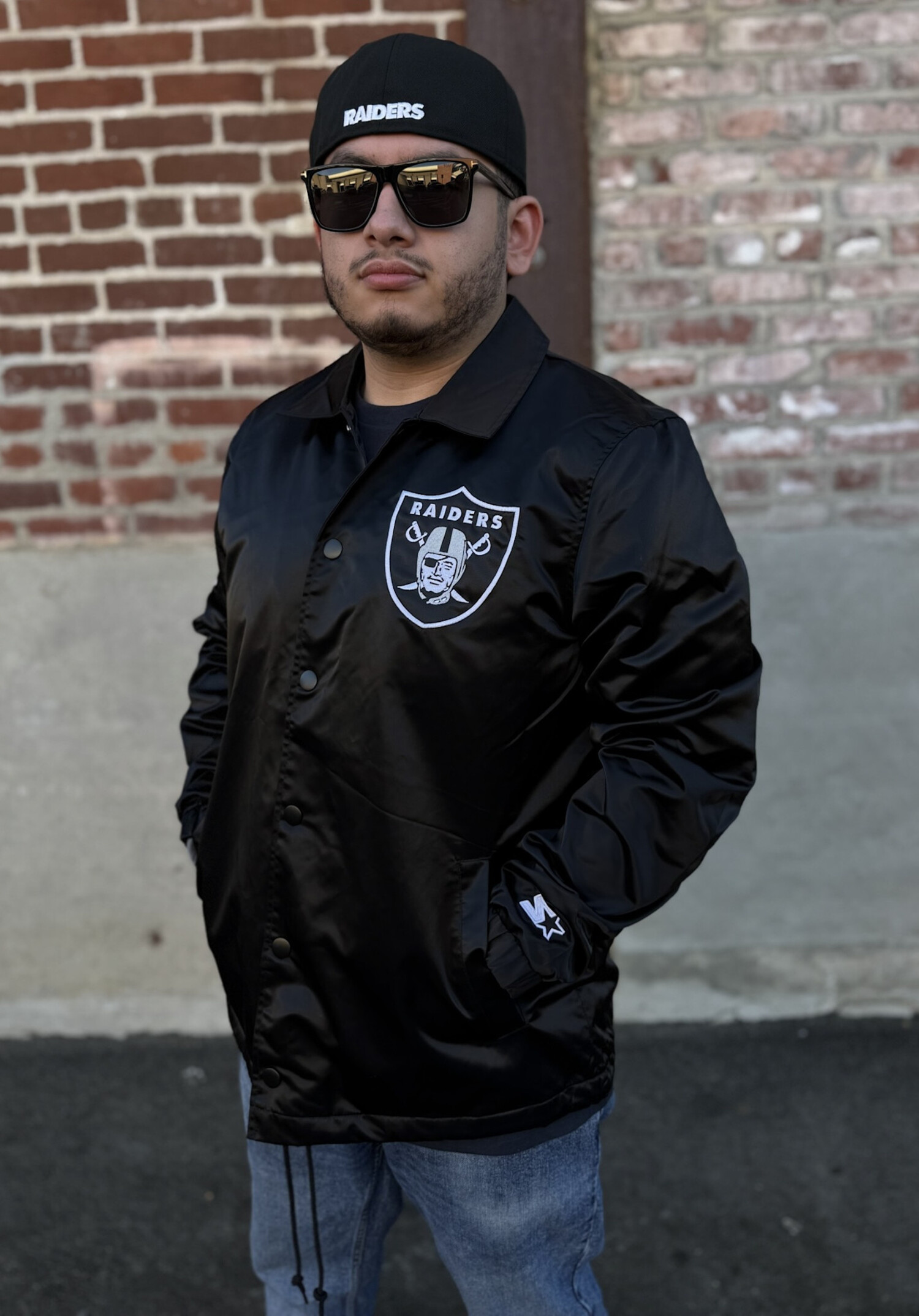 RAIDERS コーチジャケット ブラック USA製 American Spirit Wear×US/Raiders Patched Quilt-Lined Coach Jacket