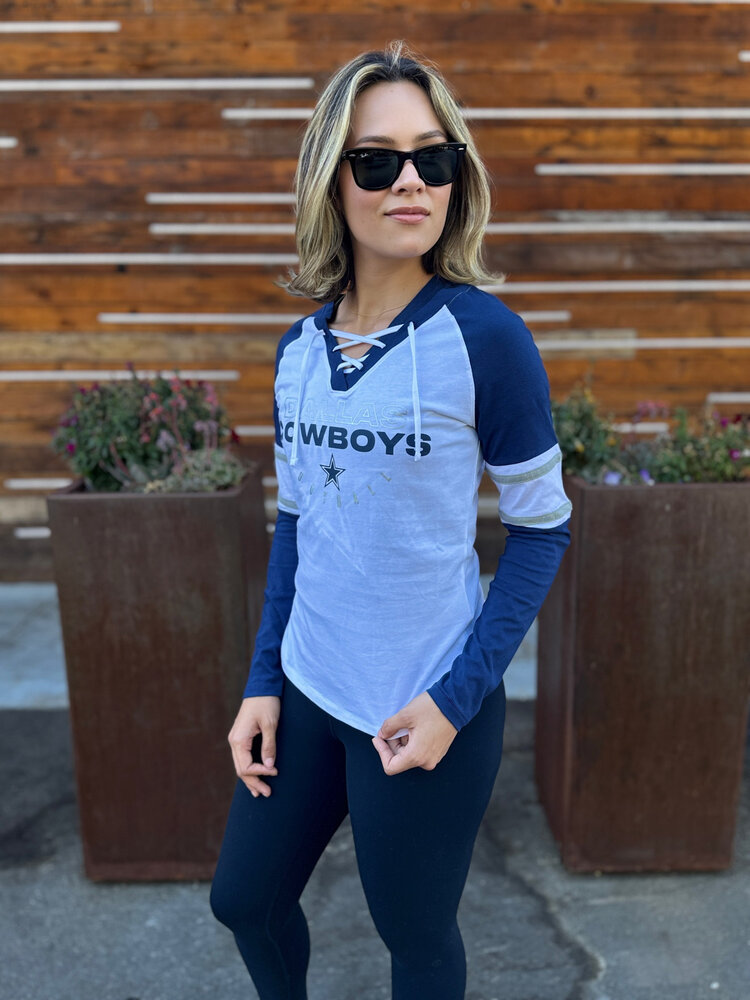 Fanatics Dallas Cowboys Women's White/Navy Laces V-Neck Long Sleeve