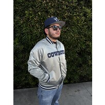 Mitchell and Ness Cowboys M&N Men's Double Clutch Lightweight Satin Jacket Silver