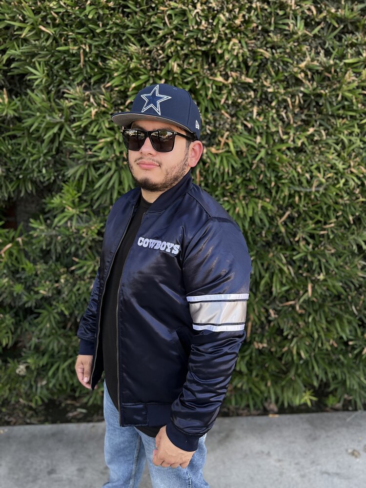 Mitchell and Ness Cowboys M Mitchell & Ness Heavyweight Satin F/Z Jacket Navy w/Stripes