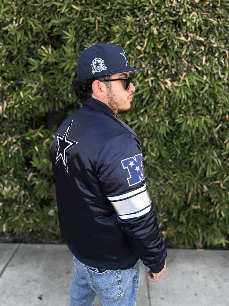 Mitchell and Ness Cowboys M Mitchell & Ness Heavyweight Satin F/Z Jacket Navy w/Stripes