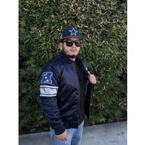 Mitchell and Ness Cowboys M Mitchell & Ness Heavyweight Satin F/Z Jacket Navy w/Stripes