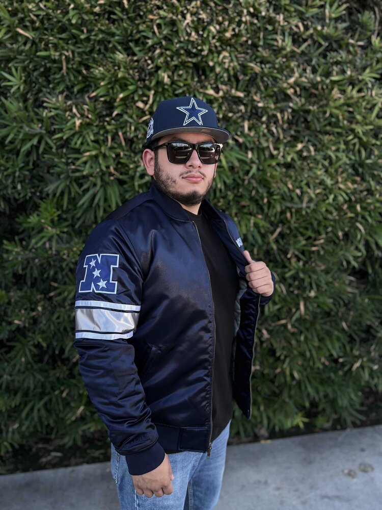 Mitchell and Ness Cowboys M Mitchell & Ness Heavyweight Satin F/Z Jacket Navy w/Stripes