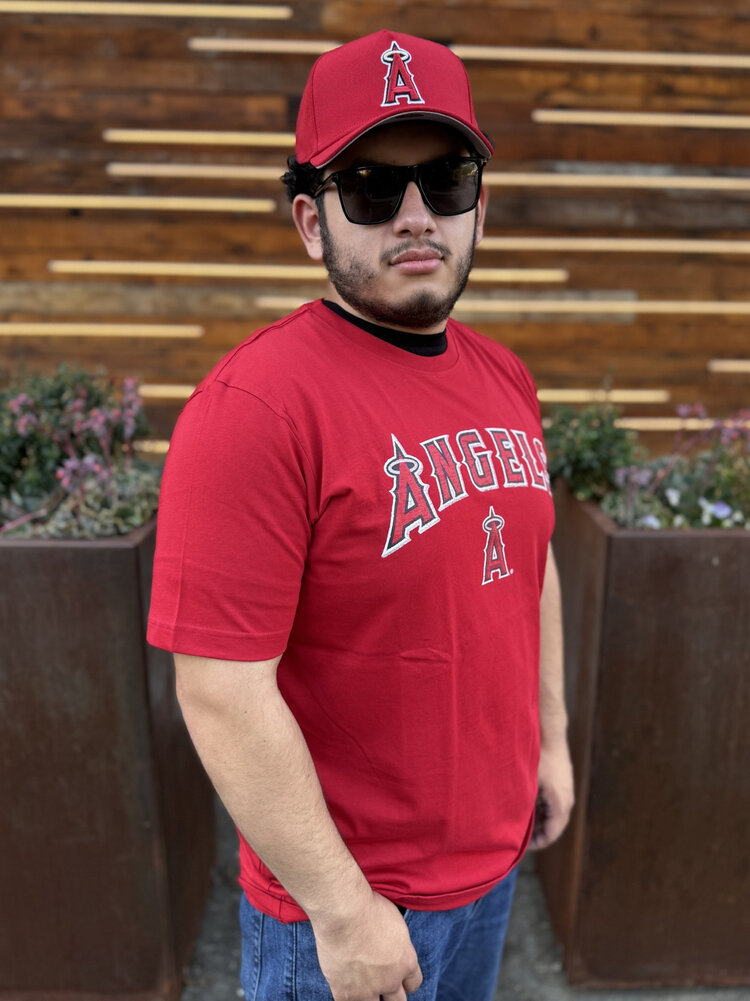 New Era Angels Men's NE Red Distressed Wordmark A Tee