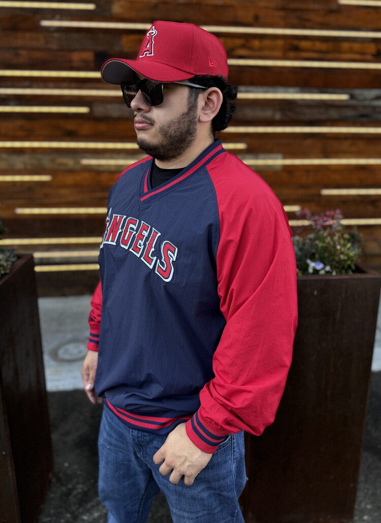 Mitchell and Ness Angels Men's M&N Nylon V-Neck Pullover Jacket Navy/Red