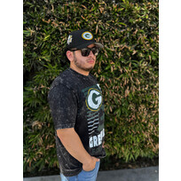 New Era Green Bay Packers NE Black Team Football Mineral Wash SS Tee