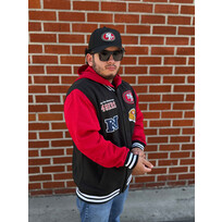 New Era 49ers NE Mens Black Snap Front Jacket w/Hoodie