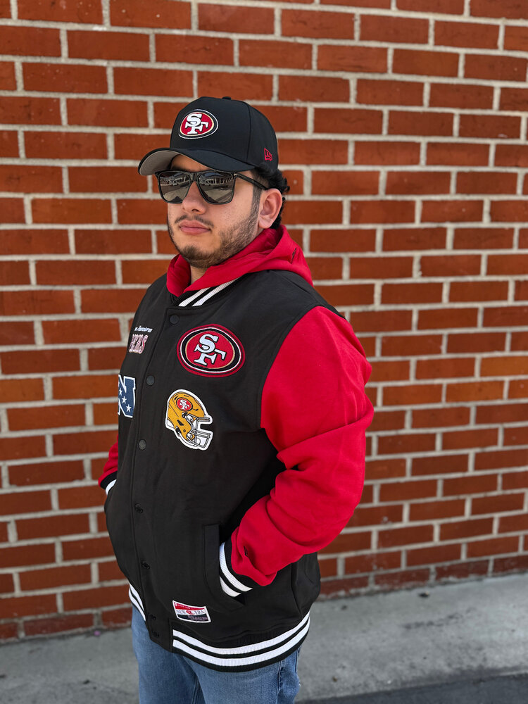 New Era 49ers NE Mens Black Snap Front Jacket w/Hoodie