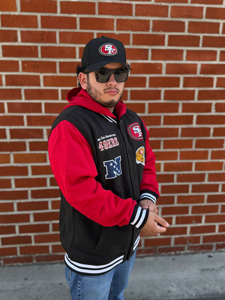 New Era 49ers NE Mens Black Snap Front Jacket w/Hoodie