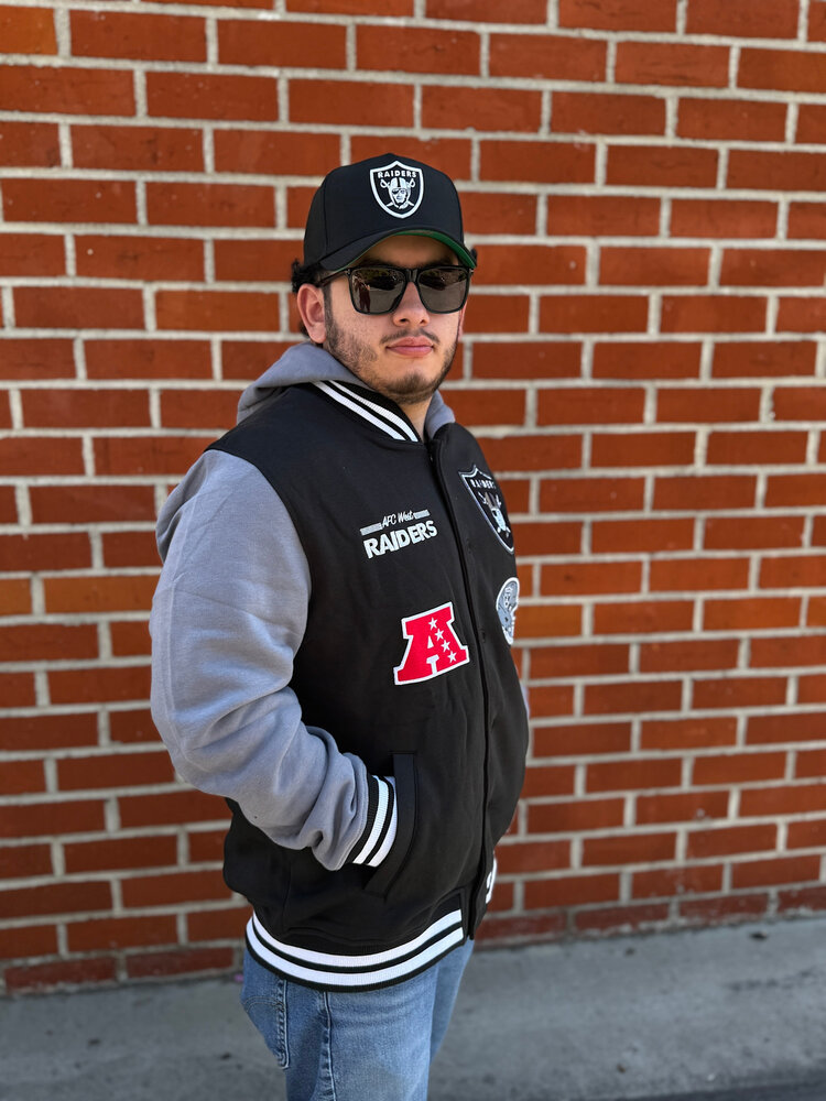 New Era Raiders NE Mens Black Snap Front Jacket w/Hoodie