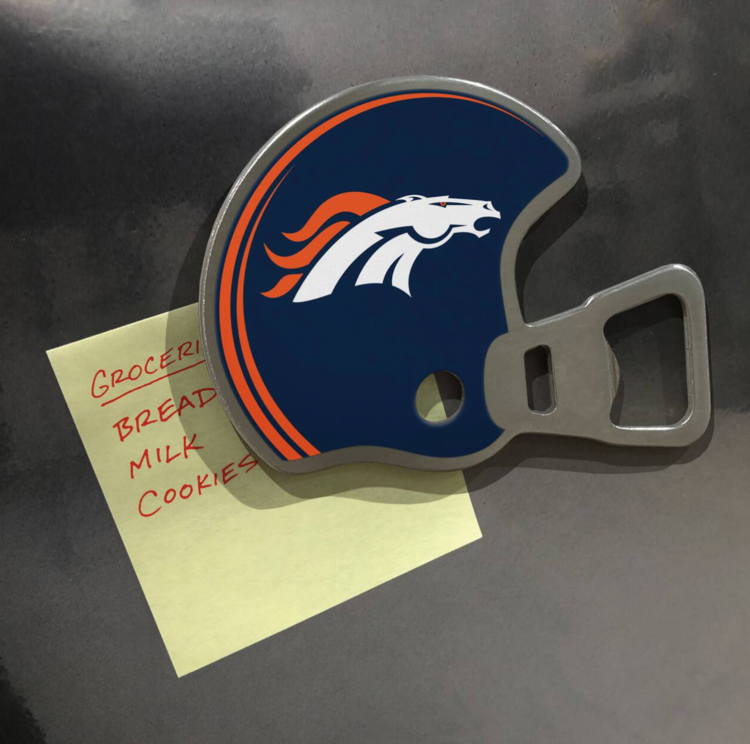 You The Fan Season Opener Helmet Magnetic Stainless Steel Bottle Opener - Broncos