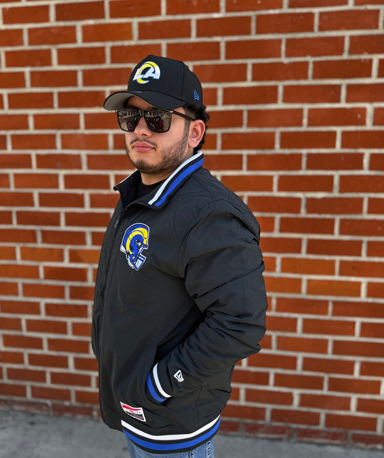 New Era Rams Men's NE Black Throwback Nylon Full-Zip Jacket