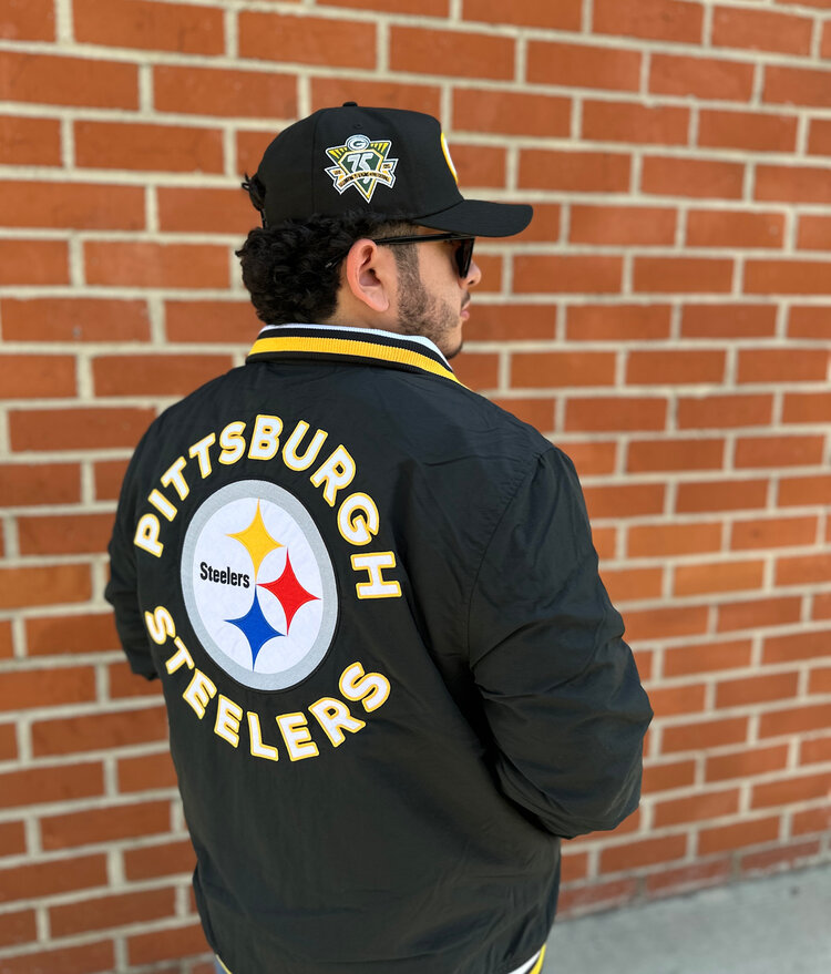 New Era Steelers Men's NE Black Throwback Nylon Full-Zip Jacket