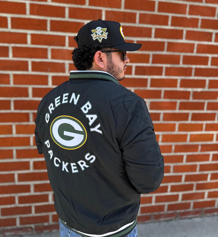 New Era Packers Men's NE Black Throwback Nylon Full-Zip Jacket