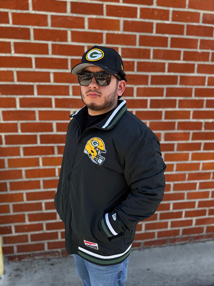 New Era Packers Men's NE Black Throwback Nylon Full-Zip Jacket