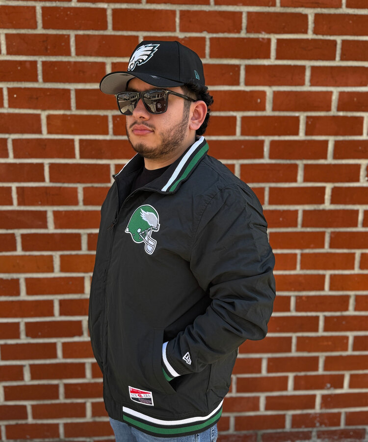 New Era Eagles Men's NE Black Throwback Nylon Full-Zip Jacket
