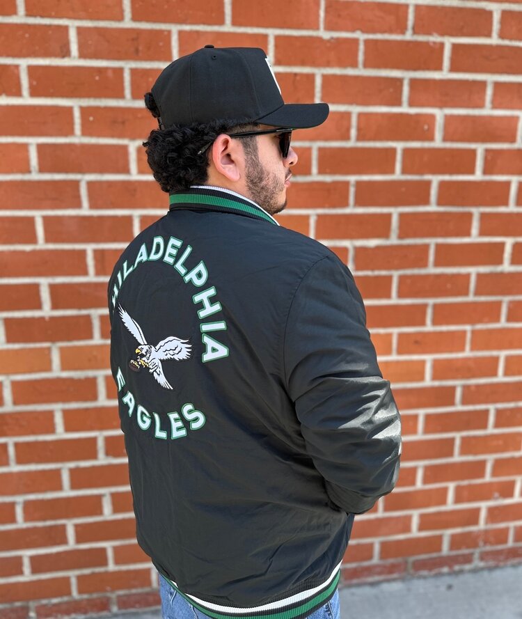 New Era Eagles Men's NE Black Throwback Nylon Full-Zip Jacket