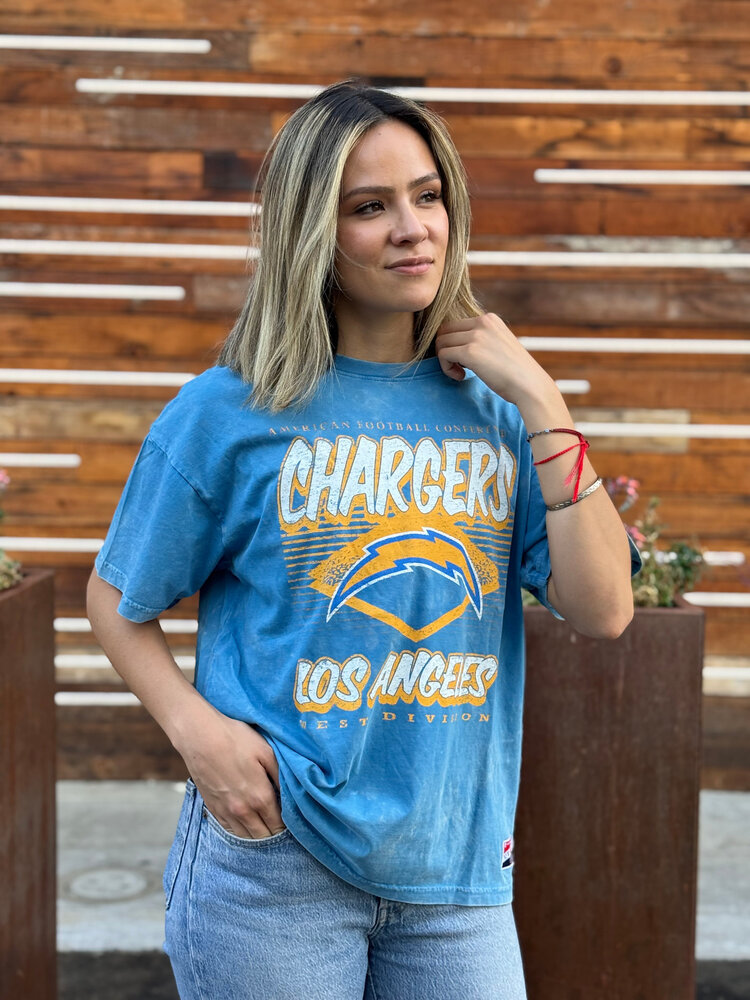 New Era Chargers Women's NE AFC Blue Mineral Wash SS Crew Tee