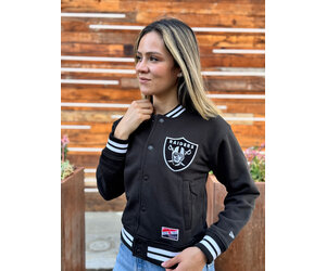 Raiders Women's NE Black Snap Front Crop Jacket - The Locker Room