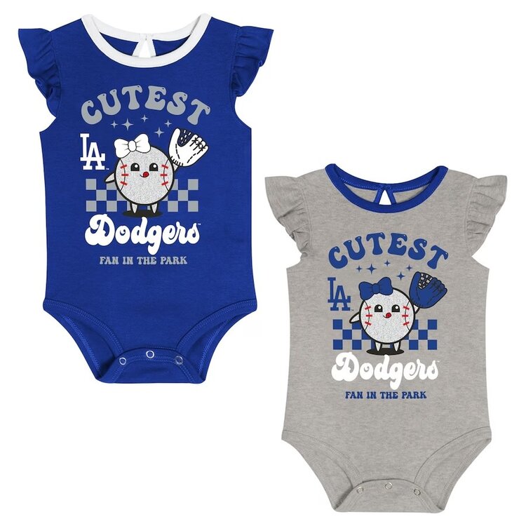 MLB LA Dodgers Newborn Girls Cutie Ball 2-Pack Creeper Set