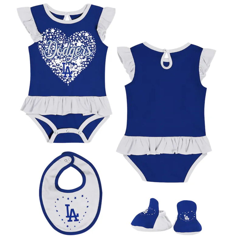 MLB LA Dodgers Newborn Girls Fan Cheer Creeper Bib & Boot Set
