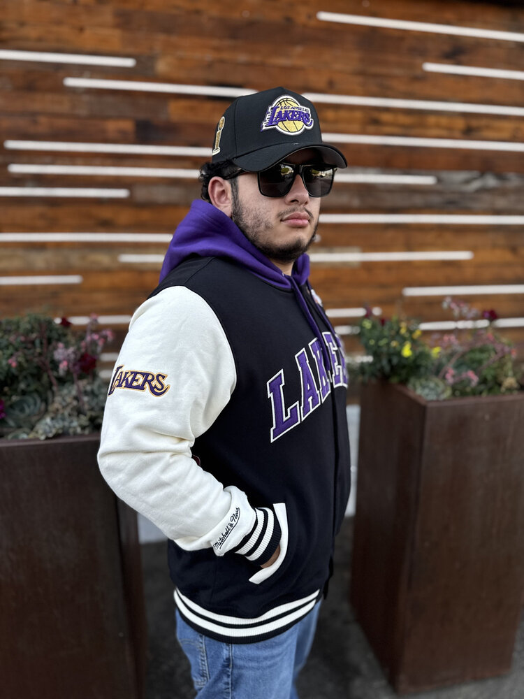Mitchell and Ness Lakers Men's M&N Courtside Fleece Button Front Hooded Jacket