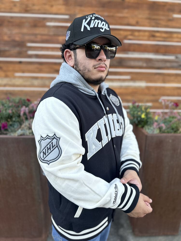 Mitchell and Ness LA Kings Men's M&N Courtside Fleece Button Front Hooded Jacket